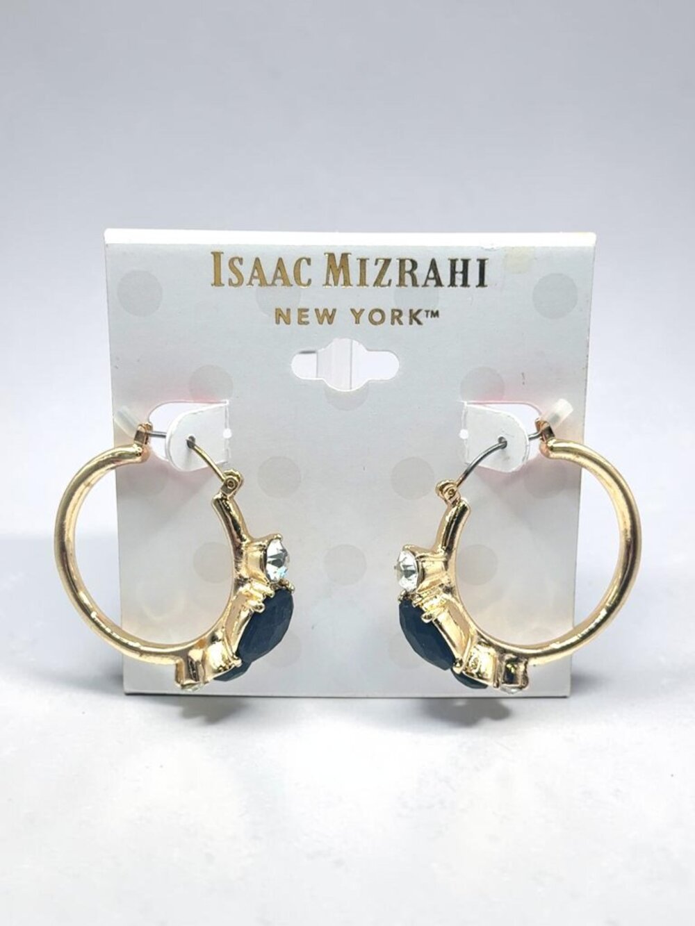 Isaac Mizrahi Black and Gold-Tone Hoop Earrings